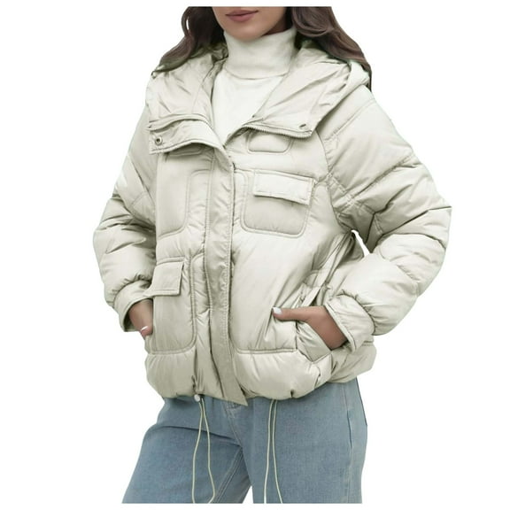 Lixiuxyad Puffer Jacket New Down Padded Jacket Women's Winter Padded Jacket Bright Pocket Padded Jacket White