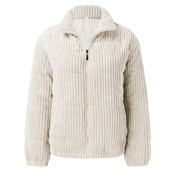 Lixiuxyad Puffer Jacket Warm Women's Solid Color Short Padded Corduroy Jacket Loose Fit Winter Bread Coat Beige