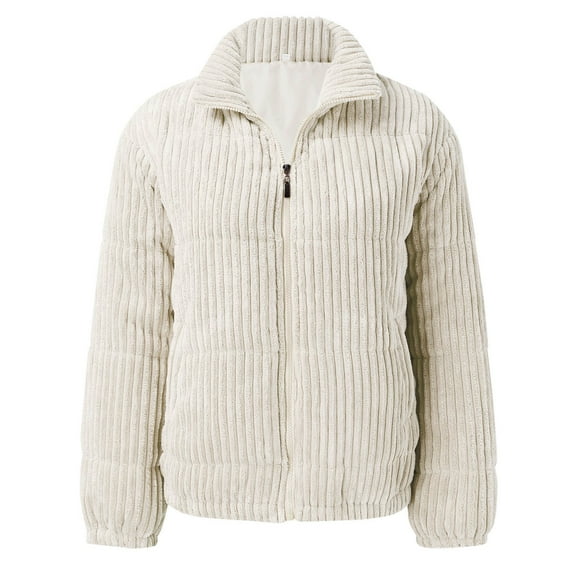 Lixiuxyad Puffer Jacket Warm Women's Solid Color Short Padded Corduroy Jacket Loose Fit Winter Bread Coat Beige