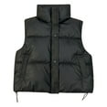 thumbnail image 1 of Lixiuxyad Puffer Winter Coats Women's Down Vest Autumn Winter Loose Stand Collar Sleeveless Jacket Solid Color Warm Outerwear Black, 1 of 5
