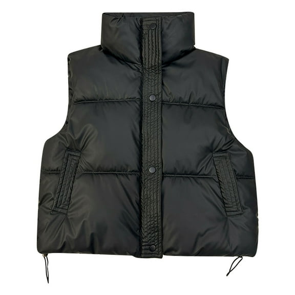 Lixiuxyad Puffer Winter Coats Women's Down Vest Autumn Winter Loose Stand Collar Sleeveless Jacket Solid Color Warm Outerwear Black