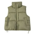 thumbnail image 1 of Lixiuxyad Puffer Winter Coats Women's Down Vest Autumn Winter Loose Stand Collar Sleeveless Jacket Solid Color Warm Outerwear Green, 1 of 5