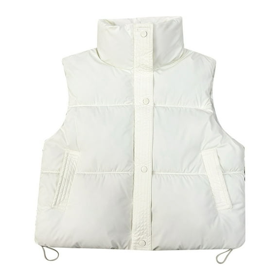 Lixiuxyad Puffer Winter Coats Women's Down Vest Autumn Winter Loose Stand Collar Sleeveless Jacket Solid Color Warm Outerwear White