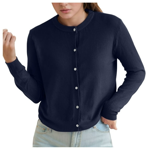 Lixiuxyad Rib Cage Cardigan Pure Cardigan Twin Sets For Women Round Neck Long Sleeve Button Down Soft & Warm Sweater