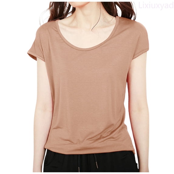 Lixiuxyad Round Neck Short Sleeved Slim Fit Versatile Base Shirt For Women's Casual T Shirt Summer Tee Shirts,Yellow L