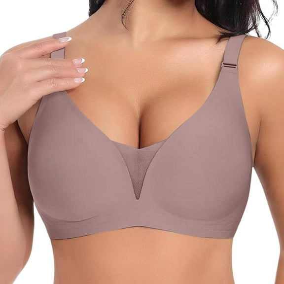 Lixiuxyad Seamless Sports Bra Women's Plus Size Deep V Smooth Seamless Bra Thin Big Chest Small Push Up Bra Without Underwire