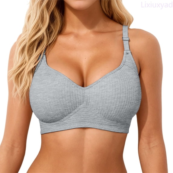 Lixiuxyad Seamless Wireless Bra For Removable Double Straps Full Coverage Non Padded Bralette Comfort Plus Size,Bras for Women Gray XXL
