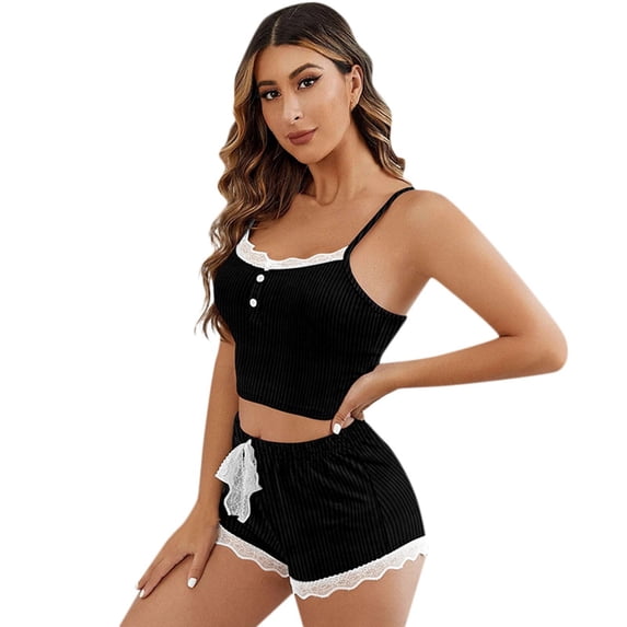 Lixiuxyad Set 2 Women Summer Breathable Solid Color Suspender Shorts Sexy And Interesting Pajamas Outer Wear Home Clothes Set