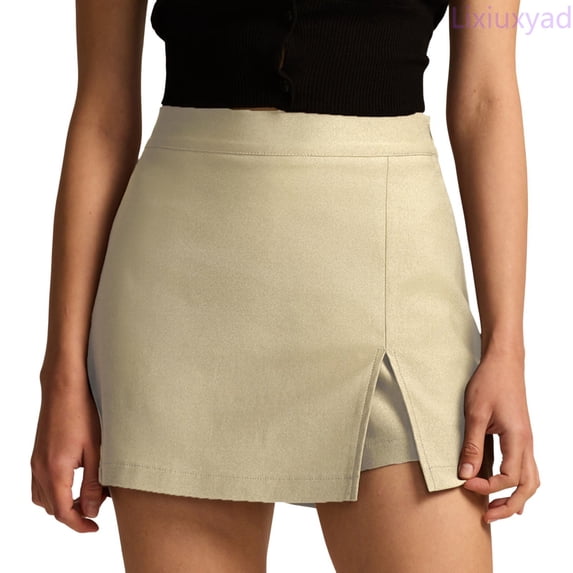 Lixiuxyad Skirt for Women High Waist Split Hem Skirt Pants For Stretchy Zipper Culottes Shorts Slacks,Beige