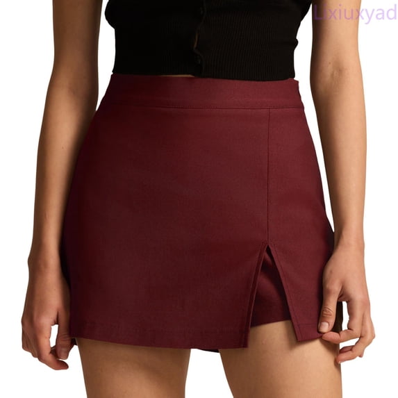 Lixiuxyad Skirt for Women High Waist Split Hem Skirt Pants For Stretchy Zipper Culottes Shorts Slacks,Red