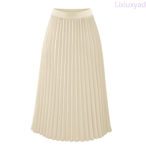 Lixiuxyad Skirt for Women Women's High Waist Solid Color Pleated Midi Skirt Classic A-Line Long Skirt with Elegant Flowy Casual Skirt,Beige