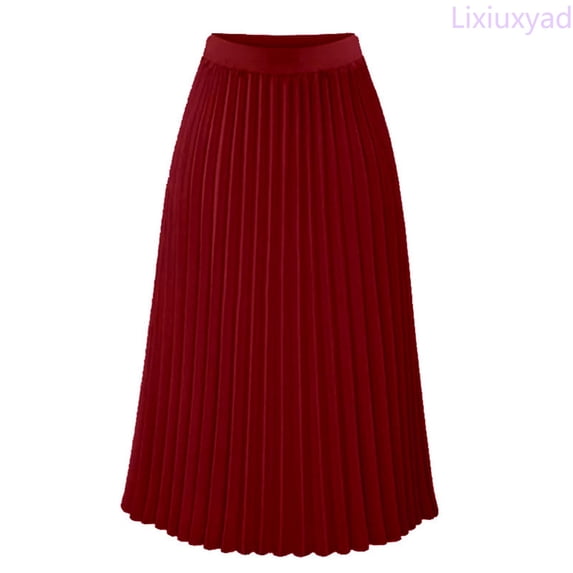 Lixiuxyad Skirt for Women Women's High Waist Solid Color Pleated Midi Skirt Classic A-Line Long Skirt with Elegant Flowy Casual Skirt,Red