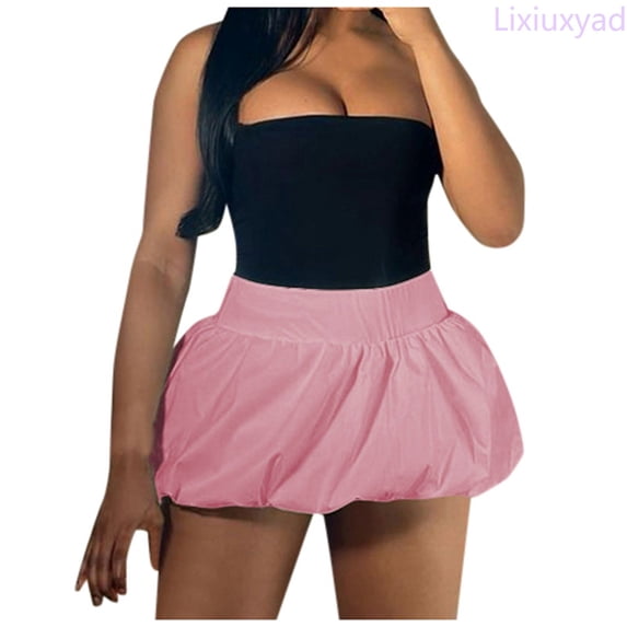 Lixiuxyad Skirt for Women Women's Solid High Waist Bubble Mini Skirt Summer Casual Sleeveless Romper,Pink