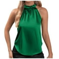 thumbnail image 1 of Lixiuxyad Sleeveless Shirts for Women Women Silk Satin Casual Sleeveless Neck Tank Top Summer Curved Hem Lightweight Dressy Blouses Shirt(Green L), 1 of 6