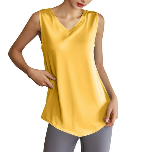 Lixiuxyad Sleeveless Shirts for Women Women's Fashion Casual V Neck Solid Color Sleeveless Vest Top(Yellow XXL)