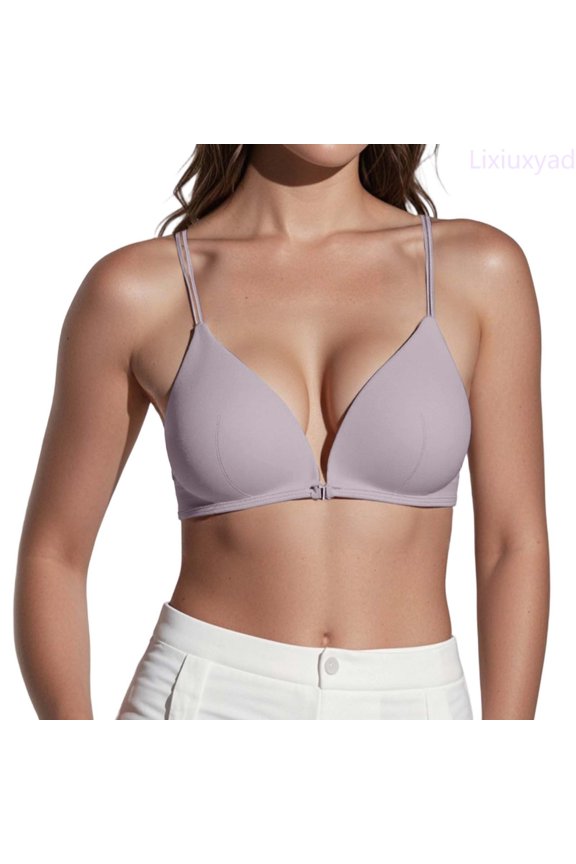 Slim Shoulder Straps Back Front Buttoned Underwear Women's Thin Summer Small Chest Close Fitting No Steel Rings French Triangular Cup Seamless Bra,Bras for Women Gray S