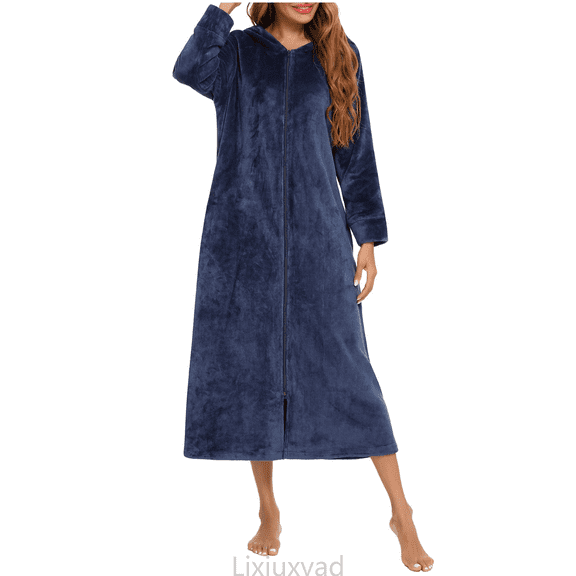 Lixiuxyad Soft Flannel Long Sleeve Zip Up Sleepwear Robe For Cozy Loungewear With Pockets Home Wearable Blanket For Relaxation Womens Nightwear M