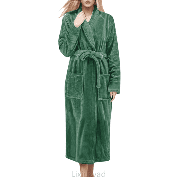 Lixiuxyad Soft Fleece Bathrobe For Cozy Long Sleeve Shawl Collar Kimono Robe With Belt Winter Warm Loungewear Womens Pajama Sets L