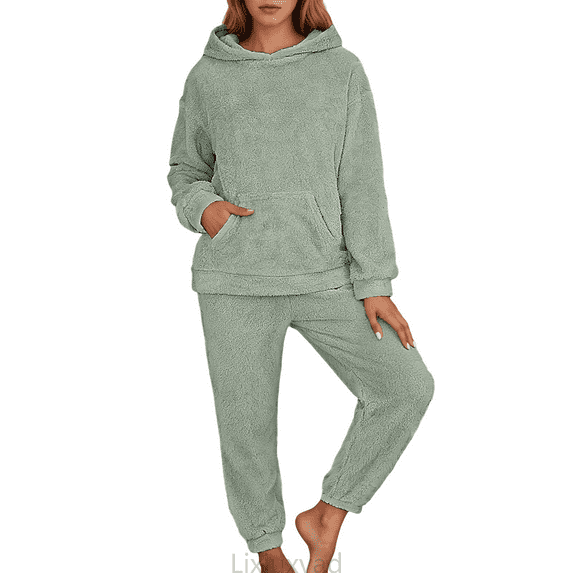 Lixiuxyad Soft Pajama For Long Sleeve Fall Fashion Casual Fleece Hoodie Pullover Loungewear 2 Piece With Pocket Womens Pajama Sets 2XL