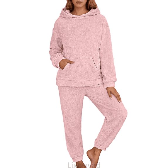Lixiuxyad Soft Pajama For Long Sleeve Fall Fashion Casual Fleece Hoodie Pullover Loungewear 2 Piece With Pocket Womens Pajama Sets XS