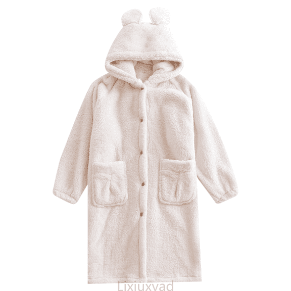 Lixiuxyad Soft Robe Long Length Fleece Bathrobe Cozy Winter Loungewear Kimono Style Home Wear With Pockets Womens Nightwear L