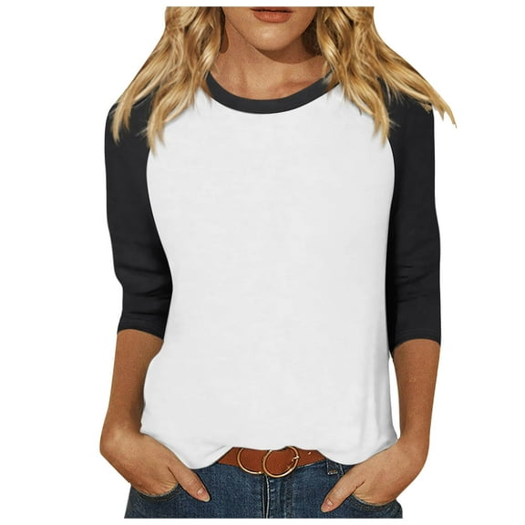 Lixiuxyad Solid Color T Shirts For Women Women 3/4 Sleeve Top Summer Casual Versatile Raglan Shirt Round Neck Casual Shirt Top,Black L