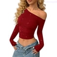 thumbnail image 1 of Lixiuxyad Sparkly For Sleeve Off Shoulder Top Sequin Concert Outfits Tshirts for Women,Red M, 1 of 6