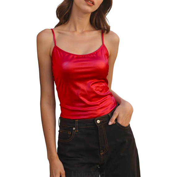 Lixiuxyad Strap Camisole Tank Top Two Tone Sleeveless Camisole Top Glossy Performance Wear Fashionable Strapless Bustier For Stage Outfits,Red