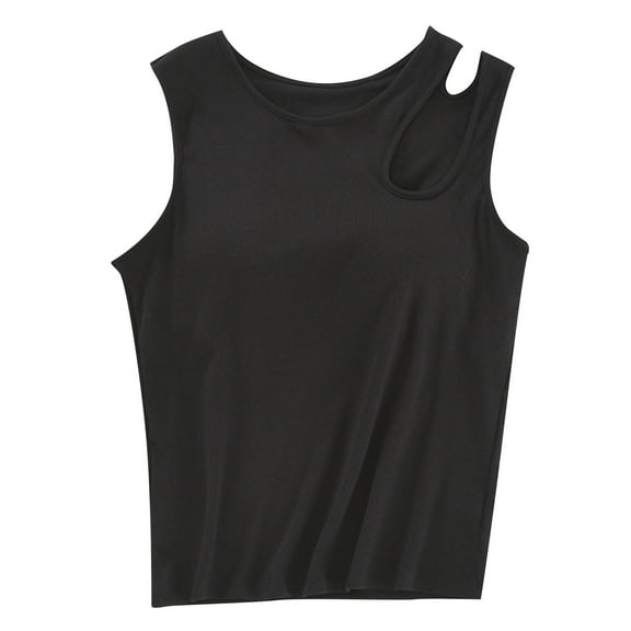 Lixiuxyad Strap Camisole Tank Top Women's Camisole Top Built In Bra Sleeveless Solid Color Padded Garment Racerback Wide Straps Ribbed(Black S)