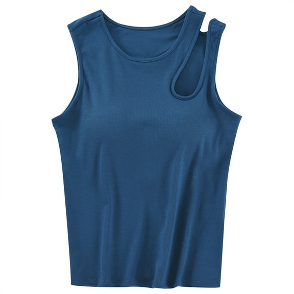 Lixiuxyad Strap Camisole Tank Top Women's Camisole Top Built In Bra Sleeveless Solid Color Padded Garment Racerback Wide Straps Ribbed(Blue L)