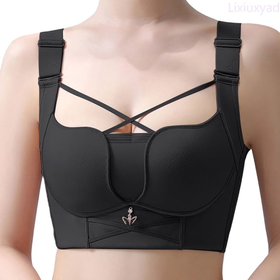 Lixiuxyad Strap Full Coverage Wireless Bra Plus Size With Side Support And Lift,Bras for Women Black 100E