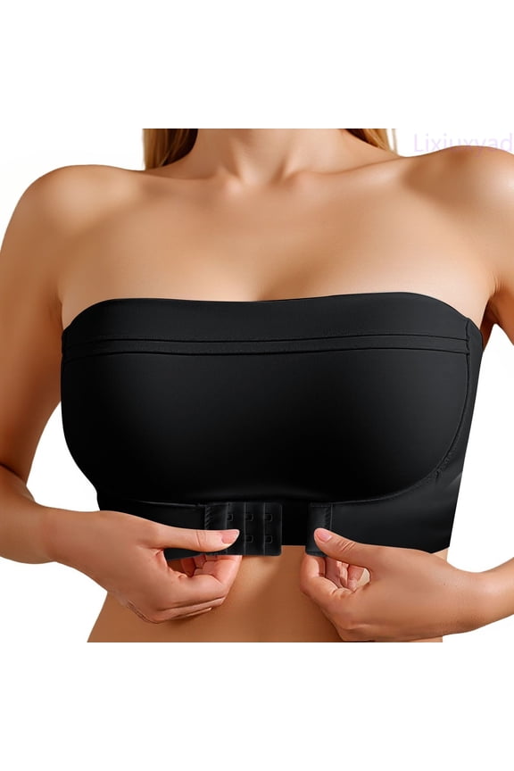 Strapless Bandeau Bra Strapless Silicone Bra Push Up Backless Sticky Bras For Cleavage Enhancer,Black