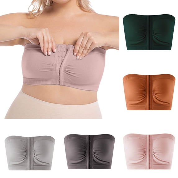 Lixiuxyad Strapless Bras for Women Plus Size Front Closure Push Up Wireless Bra Racerback Bandeau T Shirt Underwire Bust Support,Orange