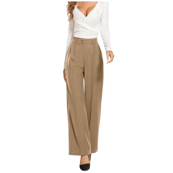 Lixiuxyad Stretchy Work Dress Pants Drape High Waisted Solid Color Wide Leg Pants Casual Suit Pants Yellow