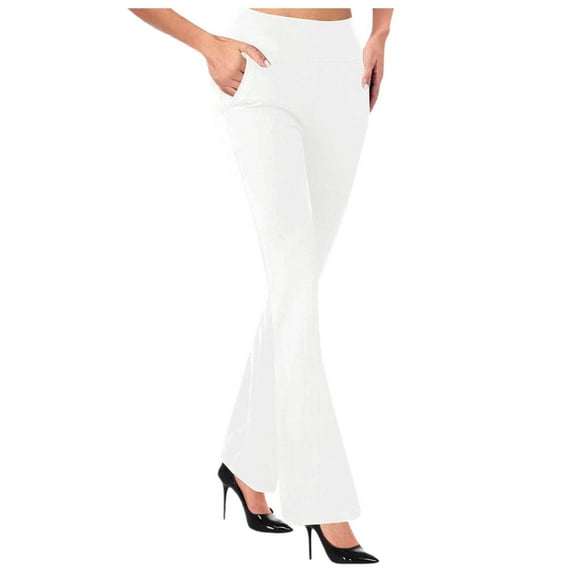 Lixiuxyad Stretchy Work Dress Pants High Waist Flared Pants For Women Solid Color Slim Fit Casual Sports Trousers White