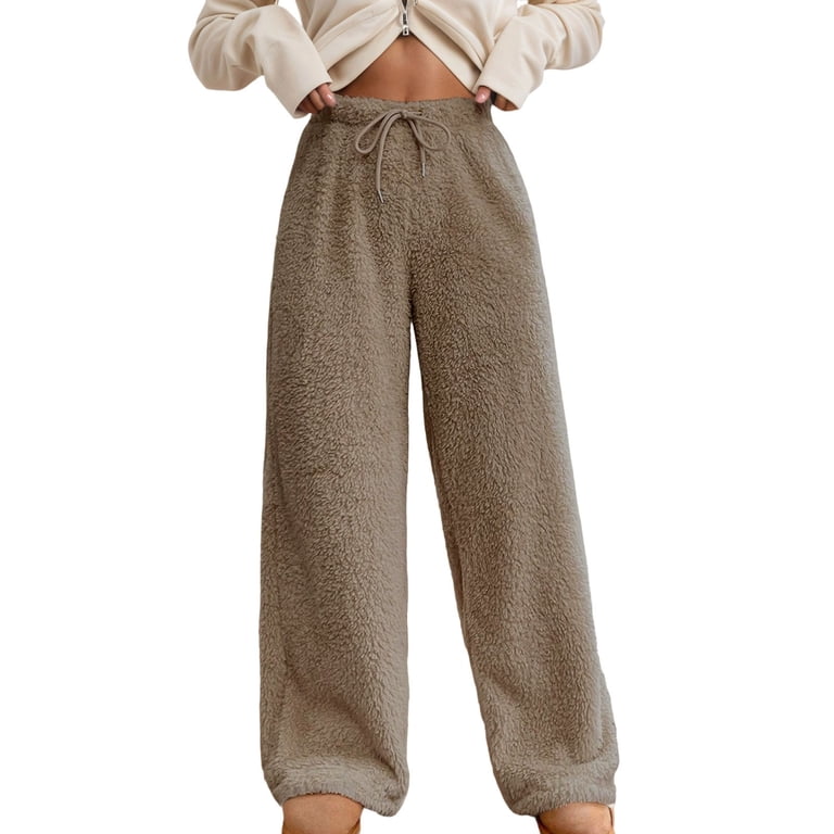 warm ladies pants sweats or dress Lixiuxyad Stretchy Work Winter Fuzzy Pants Elastic Waist Straight Leg Long Pants Casual Sweatpants Black __TailbaseID_733571