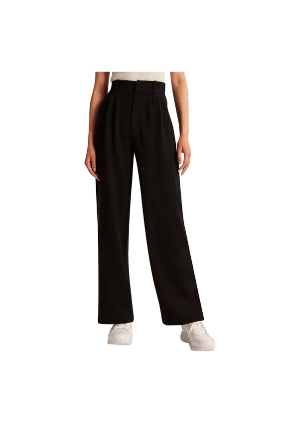 Stretchy Work Dress Pants Womens Casual Wide Leg Dress Pants High Waist Tailored Button Down Trousers With Pockets Black