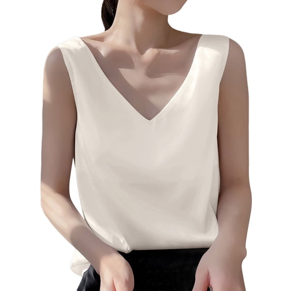 Lixiuxyad Summer Basic Slim Fit Tank Top Fashionable V Neck Loose Pullover Tank Tops For Women With Sleeveless Tops(Gold L)