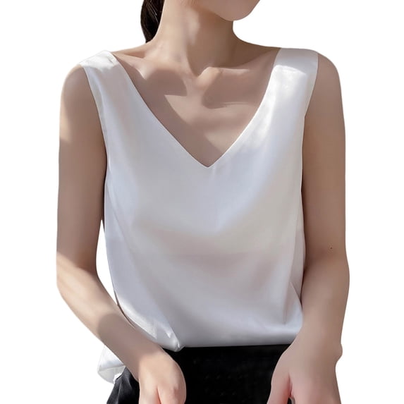 Lixiuxyad Summer Basic Slim Fit Tank Top Fashionable V Neck Loose Pullover Tank Tops For Women With Sleeveless Tops(White M)