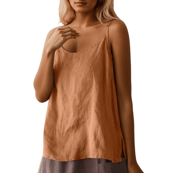 Lixiuxyad Summer Basic Slim Fit Tank Top Women's Linen Camisole Loose Fit Bohemian Style Summer Tank Top Pure Color Casual Blouse For Daily Wear And,Yellow