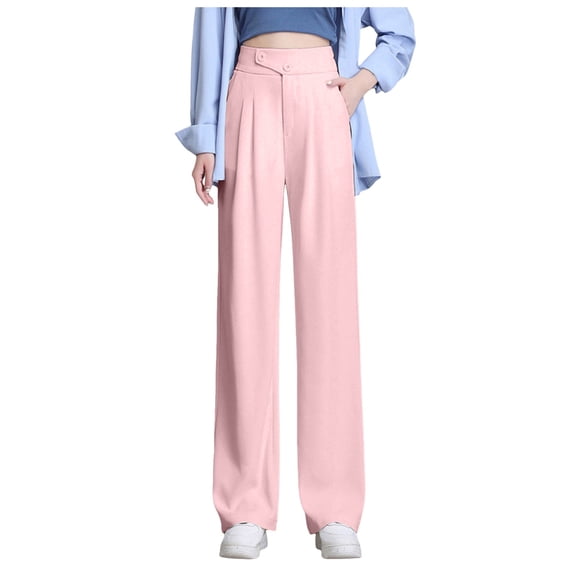 Lixiuxyad Summer Casual Pants Women's Solid Color Casual Wide Leg Pants High Waisted Suit Pants Draping Straight Floor Length Pants Pink