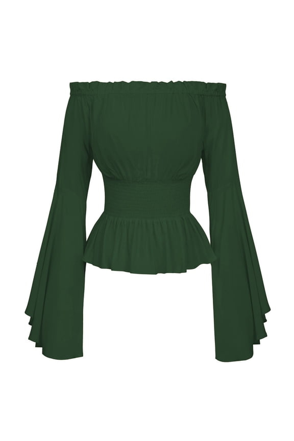 Summer Cotton Tees Womens Elegant Top Long Sleeve Boho Blouse Top Plus Size Shirt Gothic Ruffle Skirt Shirt Top,Green XXL