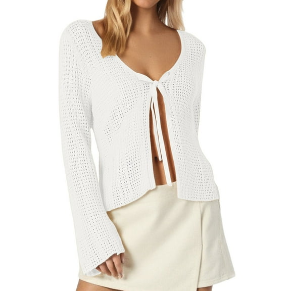 Lixiuxyad Summer Sheer Cardigans for Women Women's Lace Up Knitted Cardigan With Hollow Out Design For Sun