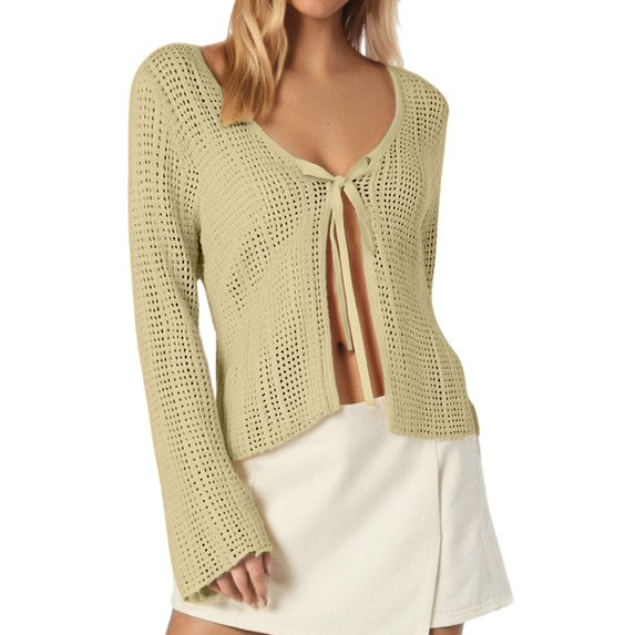 Lixiuxyad Summer Sheer Cardigans for Women Women's Lace Up Knitted Cardigan With Hollow Out Design For Sun