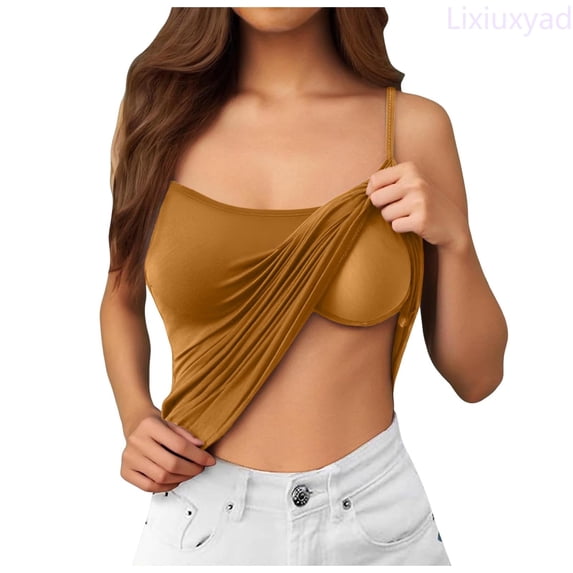 Lixiuxyad Summer Tank Tops For Women Seamless Comfort Camisole Built In Bra Padded Tank Top For Everyday Wear And Layering,Brown
