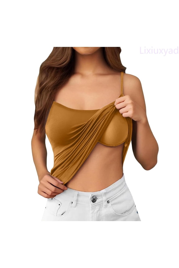 Summer Tank Tops For Women Seamless Comfort Camisole Built In Bra Padded Tank Top For Everyday Wear And Layering,Brown