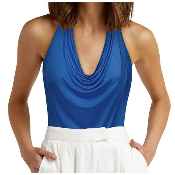 Lixiuxyad Summer Tank Tops For Women Women's Casual Neck Draped Front Sexy Backless Tank Top(Blue S)
