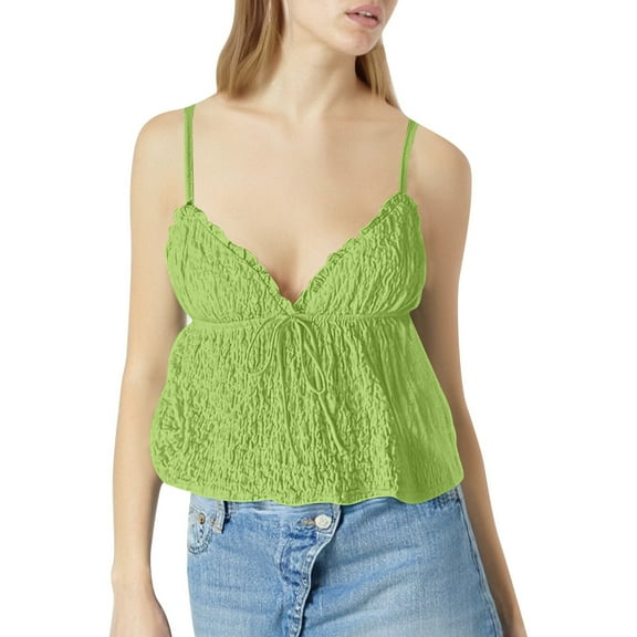 Lixiuxyad Summer Tank Tops Women's Pleated V Neck Sleeveless Tank Top French Style Elegant Blouse For Casual Wear(Green S)