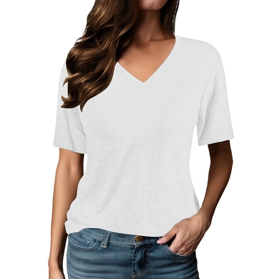 Lixiuxyad Summer Trendy Clothes Women's Letter Print Loose Long Sleeve V Neck T Shirt,White L