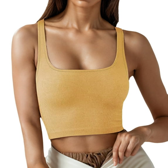 Lixiuxyad Summer Womens Tank Tops New European And Style Women's Clothing Solid Color Fashion Trend Sexy Thread Short Vest(Yellow L)